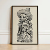 Calavera of Francisco Madero - Jose Guadalupe Posada Art Print / Canvas Black-framed Artwork Detailed Line Skeleton Traditional Mexican