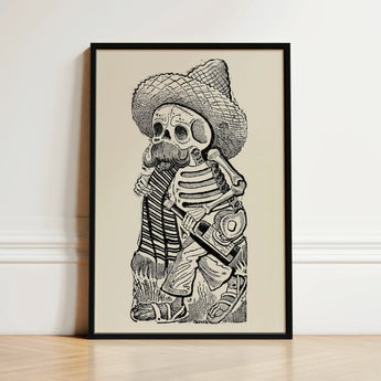 Calavera of Francisco Madero - Jose Guadalupe Posada Art Print / Canvas Black-framed Artwork Detailed Line Skeleton Traditional Mexican