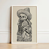 Calavera of Francisco Madero - Jose Guadalupe Posada Art Print / Canvas Framed Black-and-white Illustration Skeleton Wide-brimmed Hat
