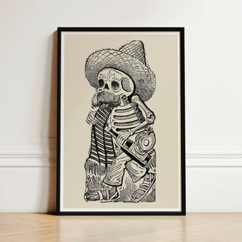 Calavera of Francisco Madero - Jose Guadalupe Posada Art Print / Canvas Black-framed Artwork Detailed Line Skeleton Traditional Mexican