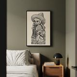 Calavera of Francisco Madero - Jose Guadalupe Posada Art Print / Canvas Black-framed Artwork Detailed Line Skeleton Sombrero Traditional