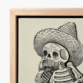 Calavera of Francisco Madero - Jose Guadalupe Posada Art Print / Canvas Framed Black-and-white Illustration Skeleton Wide-brimmed Sombrero,
