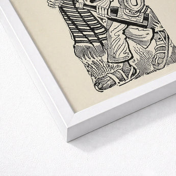 Calavera of Francisco Madero - Jose Guadalupe Posada Art Print / Canvas White Framed Black Cream Illustrated Artwork Figure Striped, Bears