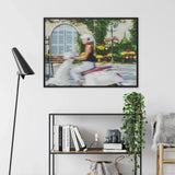 Can’t Stop Won’t - Hoi an Street Life Art Print / Canvas Black-framed Wall Art Woman White Scooter Vibrant Flower-filled Hoi An’s