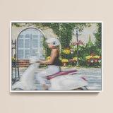 Can’t Stop Won’t - Hoi an Street Life Art Print / Canvas Framed Photograph Motion-blurred Woman White Scooter Past Arched Hoi An’s
