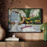 Can’t Stop Won’t - Hoi an Street Life Framed Canvas, Framed Photograph Blurred Figure Bicycle Past Colorful Garden