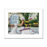 Can’t Stop Won’t - Hoi an Street Scene Art Print, Blurred Figure Motion Bicycle Past Colorful Flowers