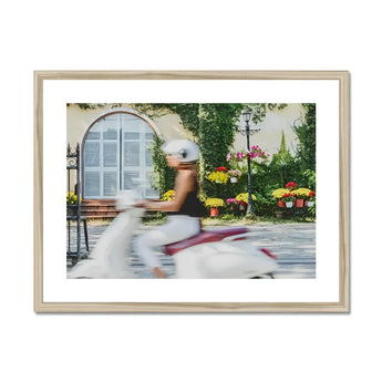 Can’t Stop Won’t - Hoi an Street Scene Art Print, Blurred Figure Motion Bicycle Past Flowers Greenery