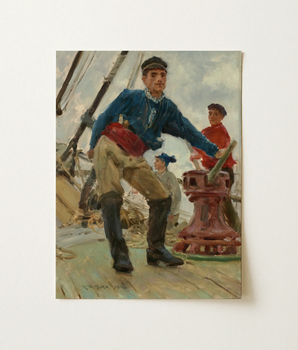 At the Capstan on a Spanish Brig - Henry Scott Tuke Art Print