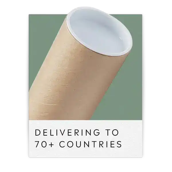 Cardboard shipping tube with a white interior.