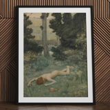 Careless Shepherd - Stampa d'arte di Edward Robert Hughes / Tela, 24x32’’ / 61x81cm / Cornice nera / Passe-partout, Poster, stampe e opere d'arte visiva,