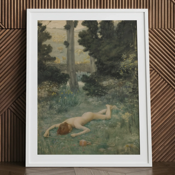 Careless Shepherd - Stampa d'arte di Edward Robert Hughes / Tela, 24x32’’ / 61x81cm / Cornice bianca / Passe-partout, Poster, stampe e opere d'arte visiva,