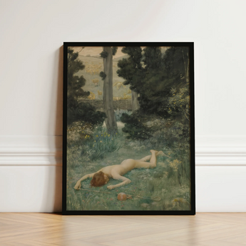 Careless Shepherd - Edward Robert Hughes Art Print / Canvas Black-framed Nude Figure Grassy Woodland, Builds, Characteristic Mixed-media