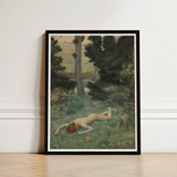 Careless Shepherd - Edward Robert Hughes Art Print / Canvas Black-framed Nude Figure Grassy Woodland Soft, Builds, Characteristic