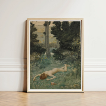 Careless Shepherd - Edward Robert Hughes Art Print / Canvas Framed Nude Figure Grassy Woodland Encased, Builds, Characteristic Mixed-media