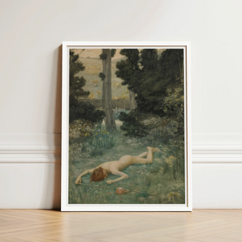 Careless Shepherd - Edward Robert Hughes Art Print / Canvas White-framed Nude Figure Grassy Woodland Soft, Builds, Characteristic