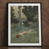 Careless Shepherd - Edward Robert Hughes Art Print / Canvas Black-framed Art Print Classical Painting Nude Figure Grassy Careless Shepherd,