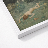 Careless Shepherd - Edward Robert Hughes Art Print / Canvas White Framed Nude Figure Grass, Builds, Characteristic Mixed-media Layering,
