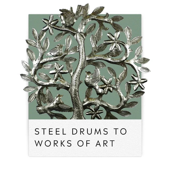 Global Crafts 24" Recycled Hand-Painted Haitian Metal Wall Art Tree of Life, Autumn Spiral - 1