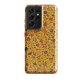 Carnations - Flower Pattern Fabric Phone Case Samsung Galaxy S21 Ultra / Gloss Vibrant Yellow Phone Case Adorned Dense Intricate Floral