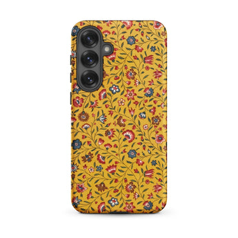 Carnations - Flower Pattern Fabric Phone Case Samsung Galaxy S25 Plus / Matte Vibrant Yellow Adorned Dense Intricate Floral, Saffron-dyed