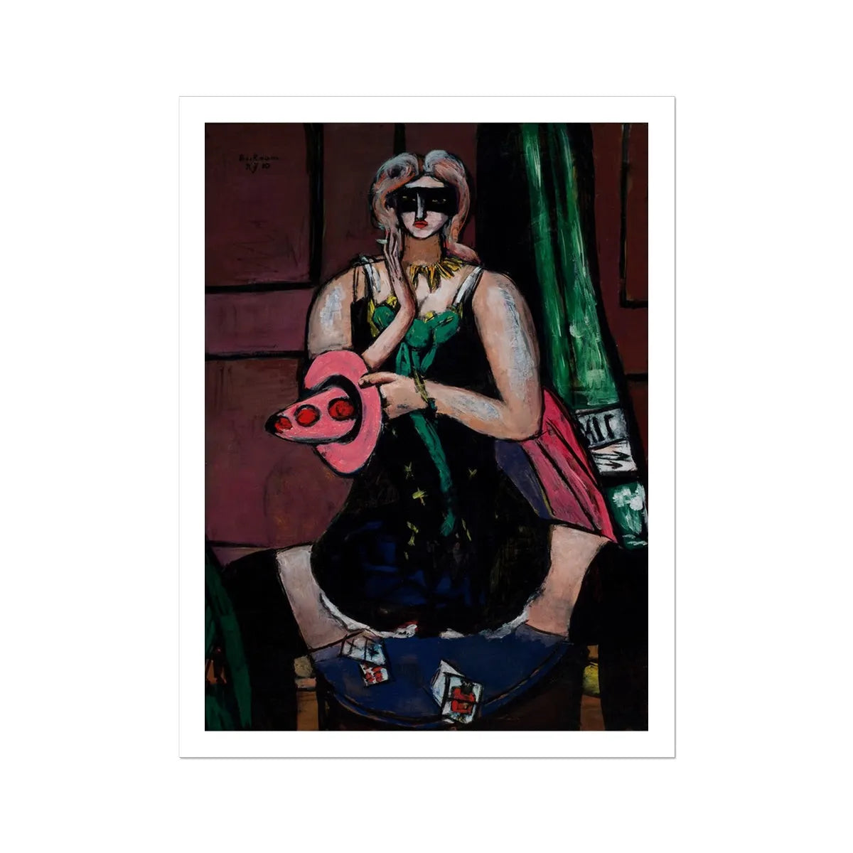 Carnival Mask Green Violet And Pink By Max Beckmann Fine Art Print - 24’x32’ - Posters Prints & Visual Artwork