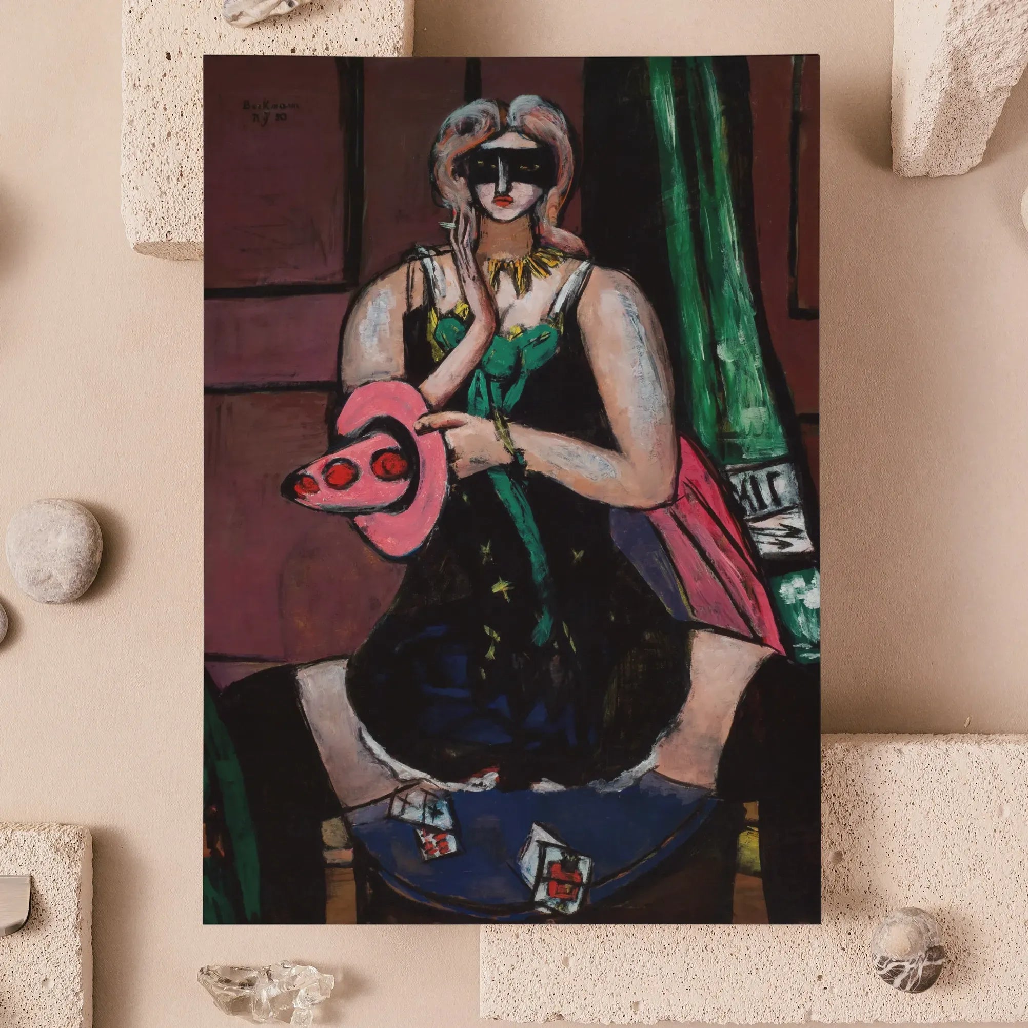 Carnival Mask Green Violet And Pink By Max Beckmann Greeting Card - Greeting & Note Cards - Aesthetic Art