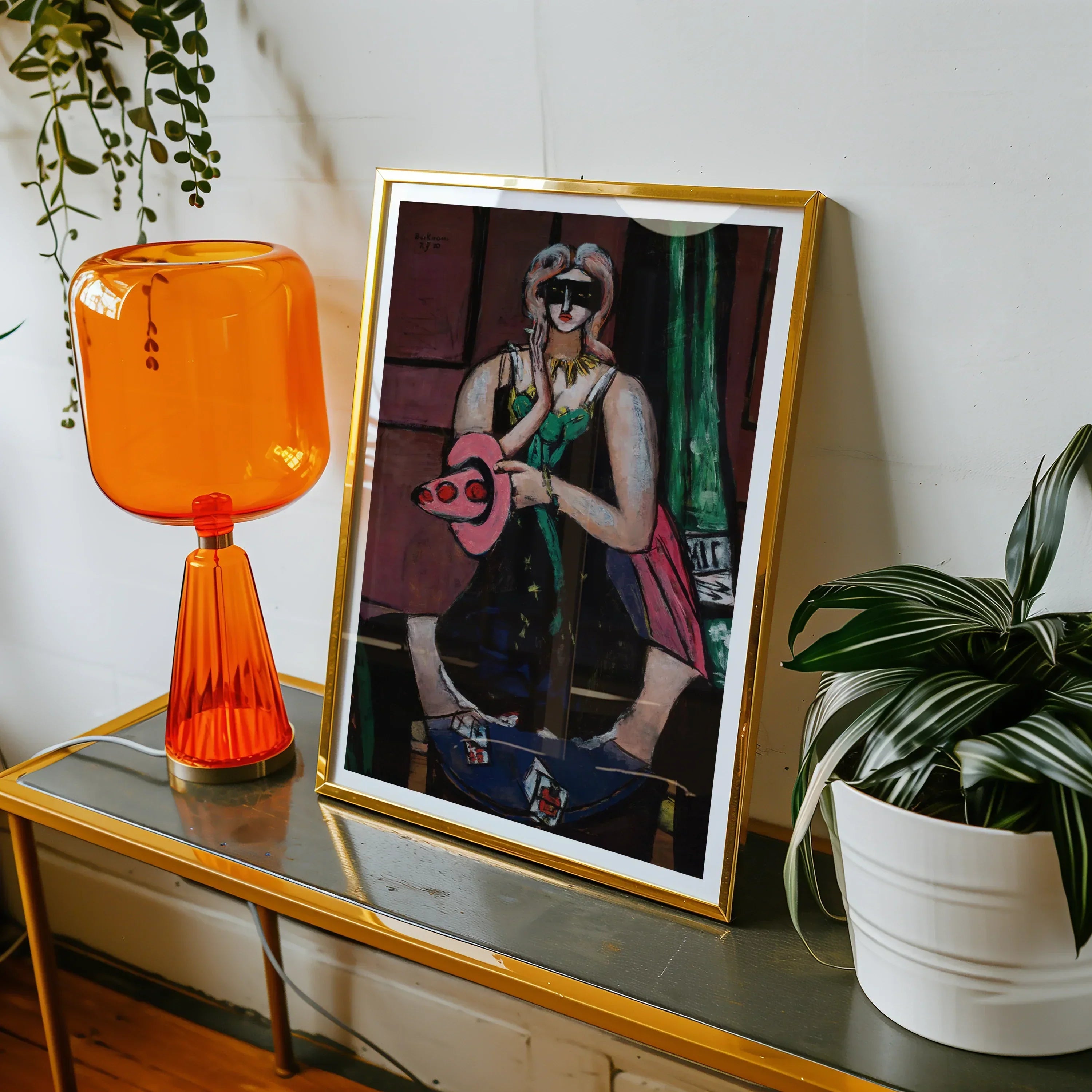 Carnival Mask Max Beckmann Expressionism Art Print, 18x24’’ / 46x61cm / Unframed, Framed Photograph Person Hat Pink Ukulele