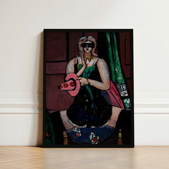 Carnival Mask - Max Beckmann Expressionism Art Print / Canvas Black-framed Reproduction Modernist Painting Woman Green Dress Pink, German,