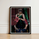 Carnival Mask - Max Beckmann Expressionism Art Print / Canvas Black-framed Stylized Woman Green Dress Pink, German, Beckmann’s Prints