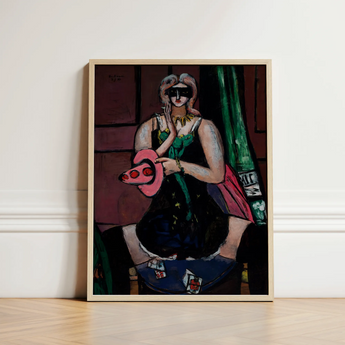 Carnival Mask - Max Beckmann Expressionism Art Print / Canvas Framed Painting Woman Black Dress Green Accents Pink, German, Beckmann’s