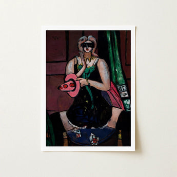Carnival Mask - Max Beckmann Expressionism Art Print / Canvas Framed Stylized Woman Green Black Dress, German, Beckmann’s Prints