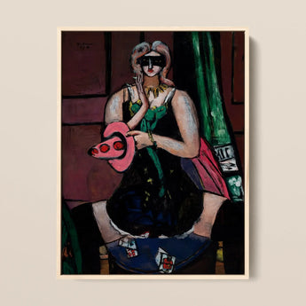 Carnival Mask - Max Beckmann Expressionism Art Print / Canvas Framed Painting Woman Black Dress Green Accents Pink Max Beckmann, German
