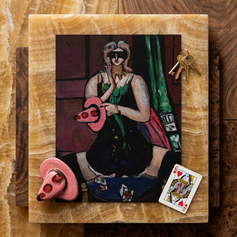 Carnival Mask - Max Beckmann Expressionism Art Print / Canvas Square Light-brown Wooden Plaque Painted Portrait Woman Black Max Beckmann,