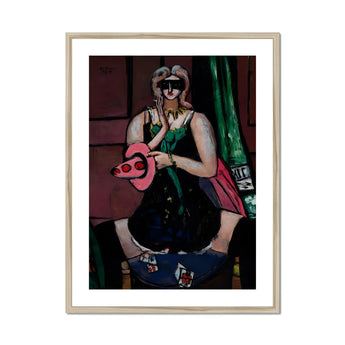 Carnival Mask - Max Beckmann Expressionism Art Print, Person Raccoon Hat Sunglasses Holds Pink Guitar