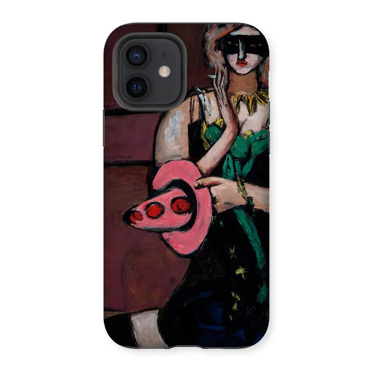 Carnival Mask - Max Beckmann Iphone Case, 12 / Matte, Phone Case Artistic Painting Woman Green Dress Pink