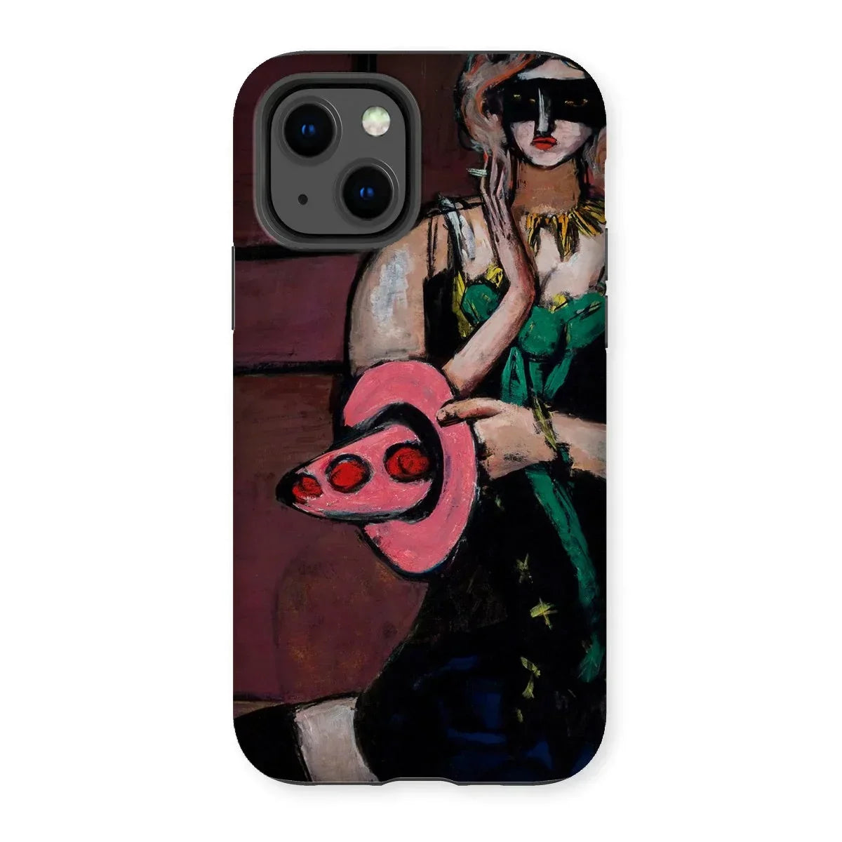Carnival Mask - Max Beckmann Iphone Case, 13 / Matte, Phone Case Artistic Painting Stylized Figure Green Dress