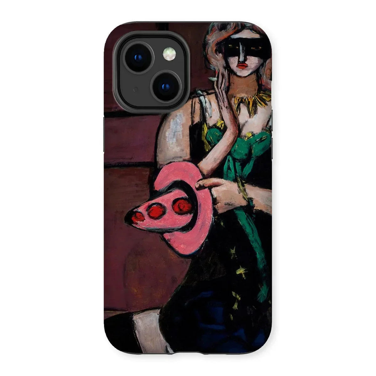 Carnival Mask - Max Beckmann Iphone Case, 14 Plus / Matte, Phone Case Artistic Painting Stylized Figure Green Dress