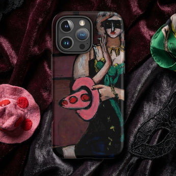 Carnival Mask - Max Beckmann Phone Case Black Phone Case Stylized Painting Woman Green Attire Max Beckmann, Beckmann’s Carnival Mask,