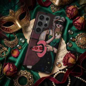 Carnival Mask - Max Beckmann Phone Case Phone Case Painted Illustration Woman Green Attire Pink Max Beckmann, Beckmann’s Carnival Mask,