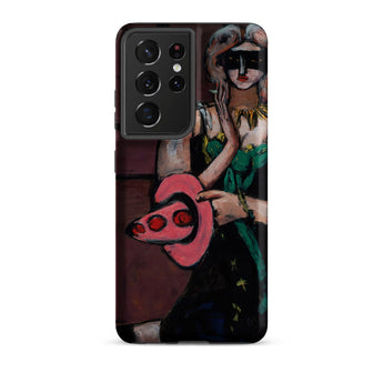 Carnival Mask - Max Beckmann Phone Case Samsung Galaxy S21 Ultra / Matte Phone Case Stylized Painting Woman Green Black Attire Max