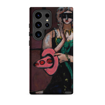 Carnival Mask - Max Beckmann Phone Case Samsung Galaxy S24 Ultra / Matte Phone Case Stylized Painting Woman Green Black Attire Max