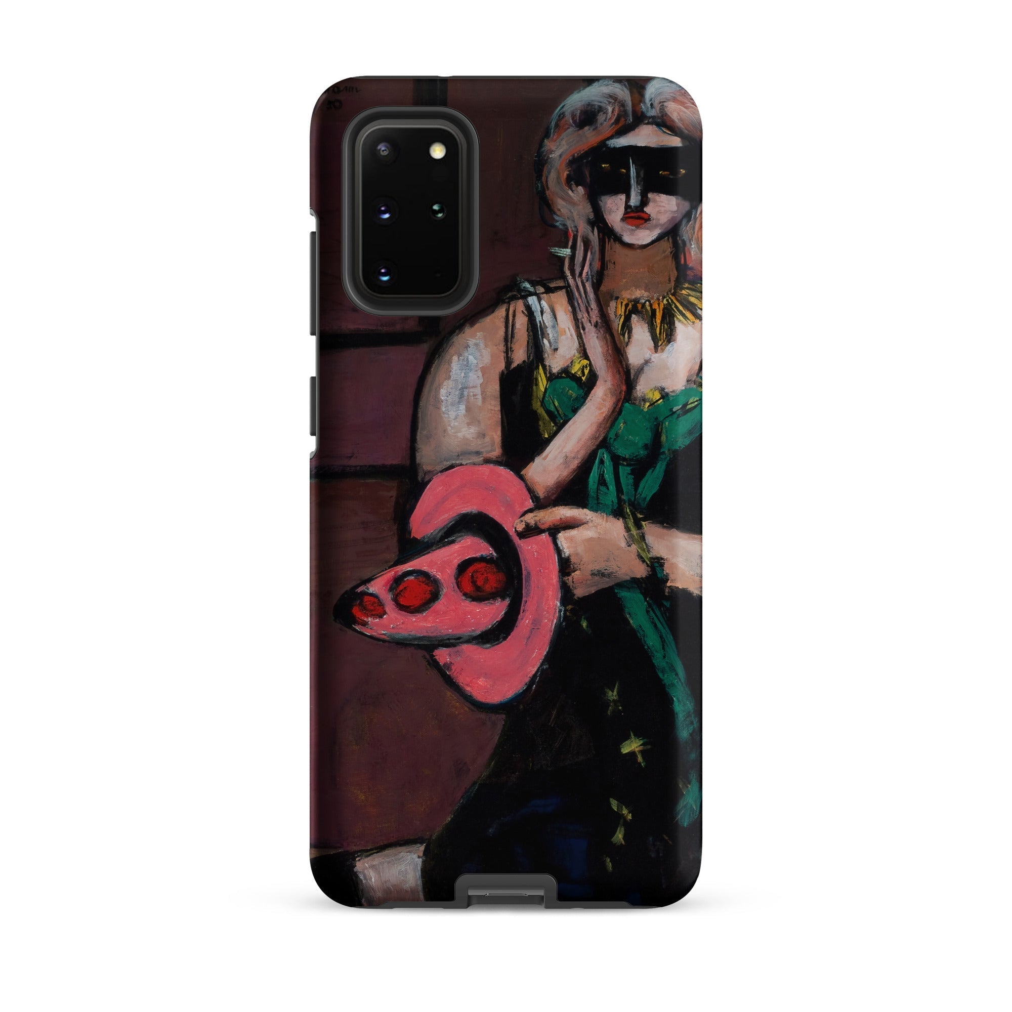 Carnival Mask Max Beckmann Samsung Case, Galaxy S20 Plus / Matte, Phone Case Stylized Painting Woman Green Dress Black