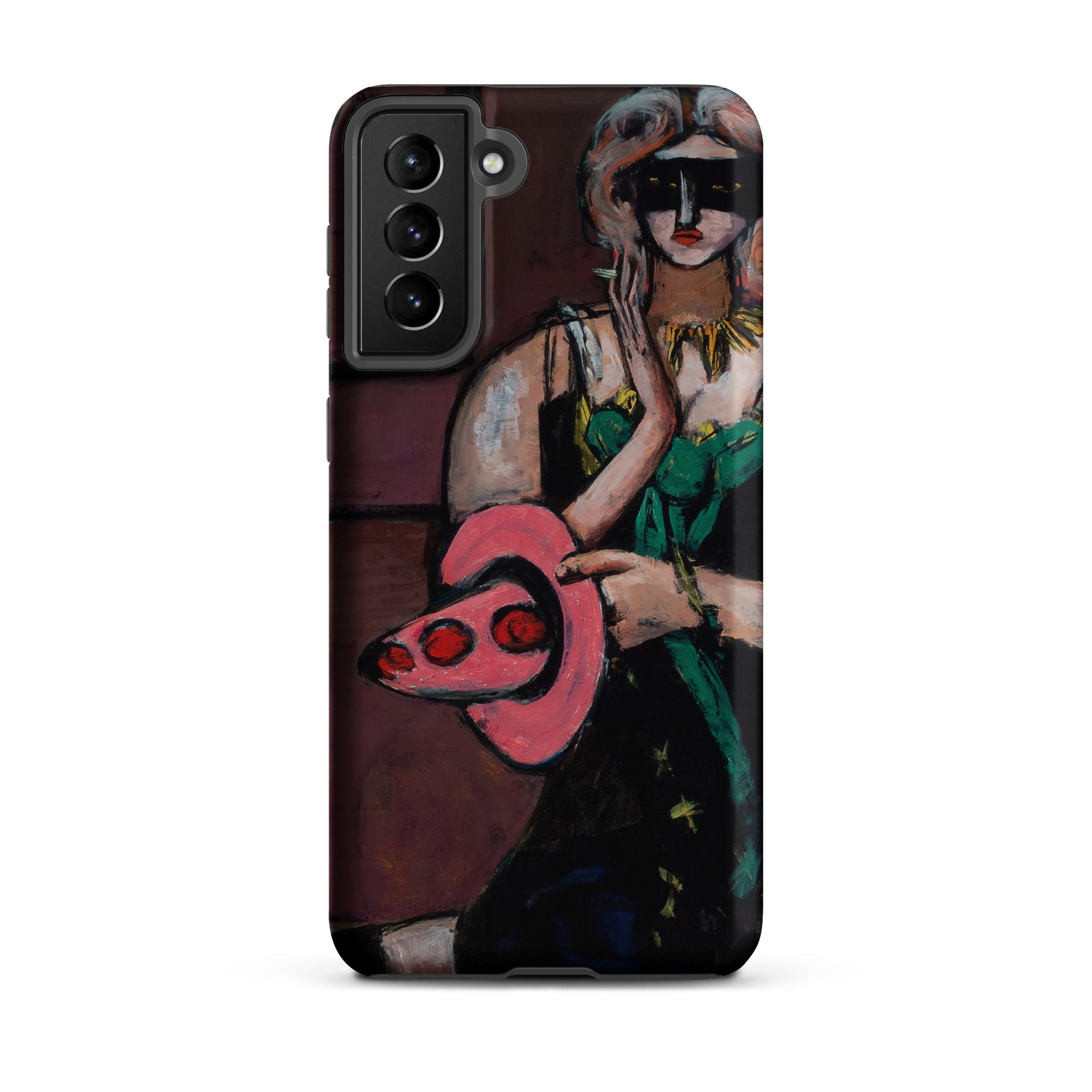Carnival Mask Max Beckmann Samsung Case, Galaxy S21 Plus / Matte, Smartphone Case Painted Woman Mask Pink Object