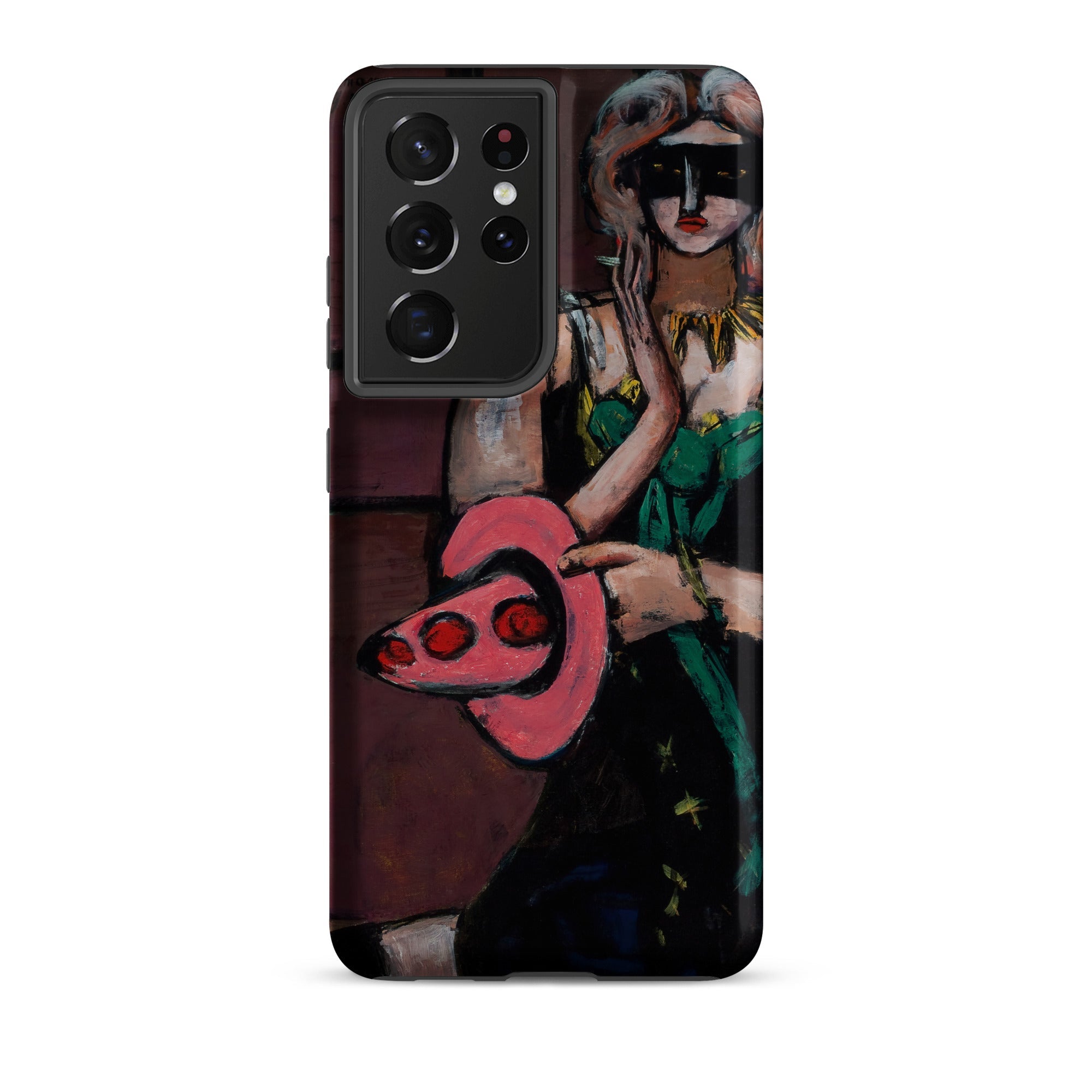 Carnival Mask Max Beckmann Samsung Case, Galaxy S21 Ultra / Matte, Phone Case Stylized Painting Masked Woman Green Dress