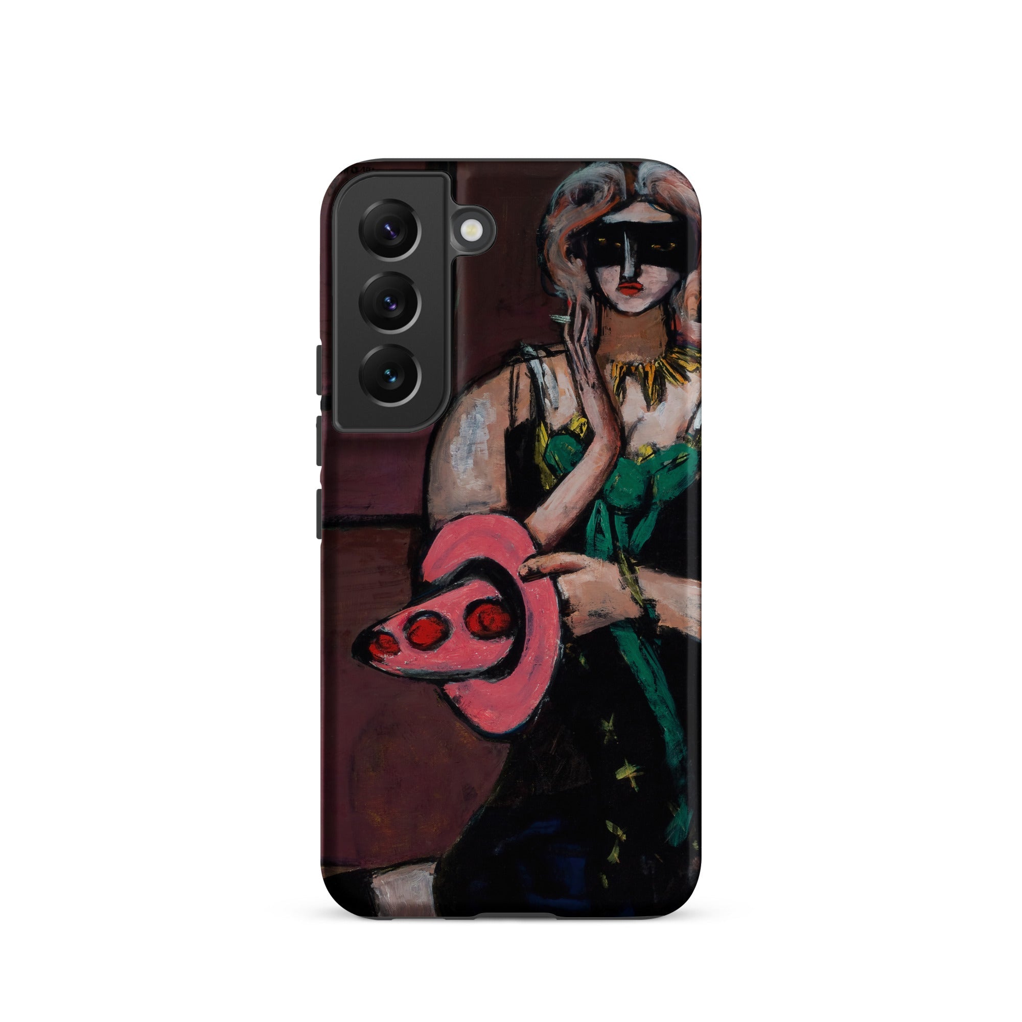 Carnival Mask Max Beckmann Samsung Case, Galaxy S22 / Matte, Black Phone Case Vibrant Painting Woman Mask Pink