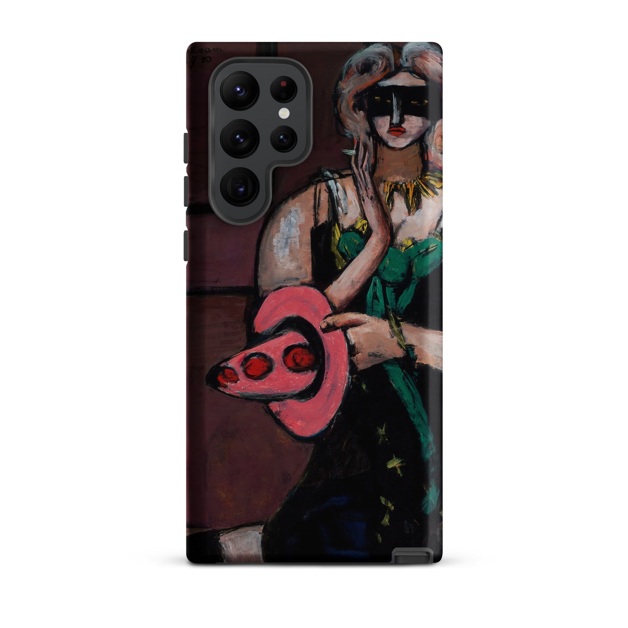 Carnival Mask Max Beckmann Samsung Case, Galaxy S22 Ultra / Matte, Phone Case Stylized Painting Woman Mask Green Dress