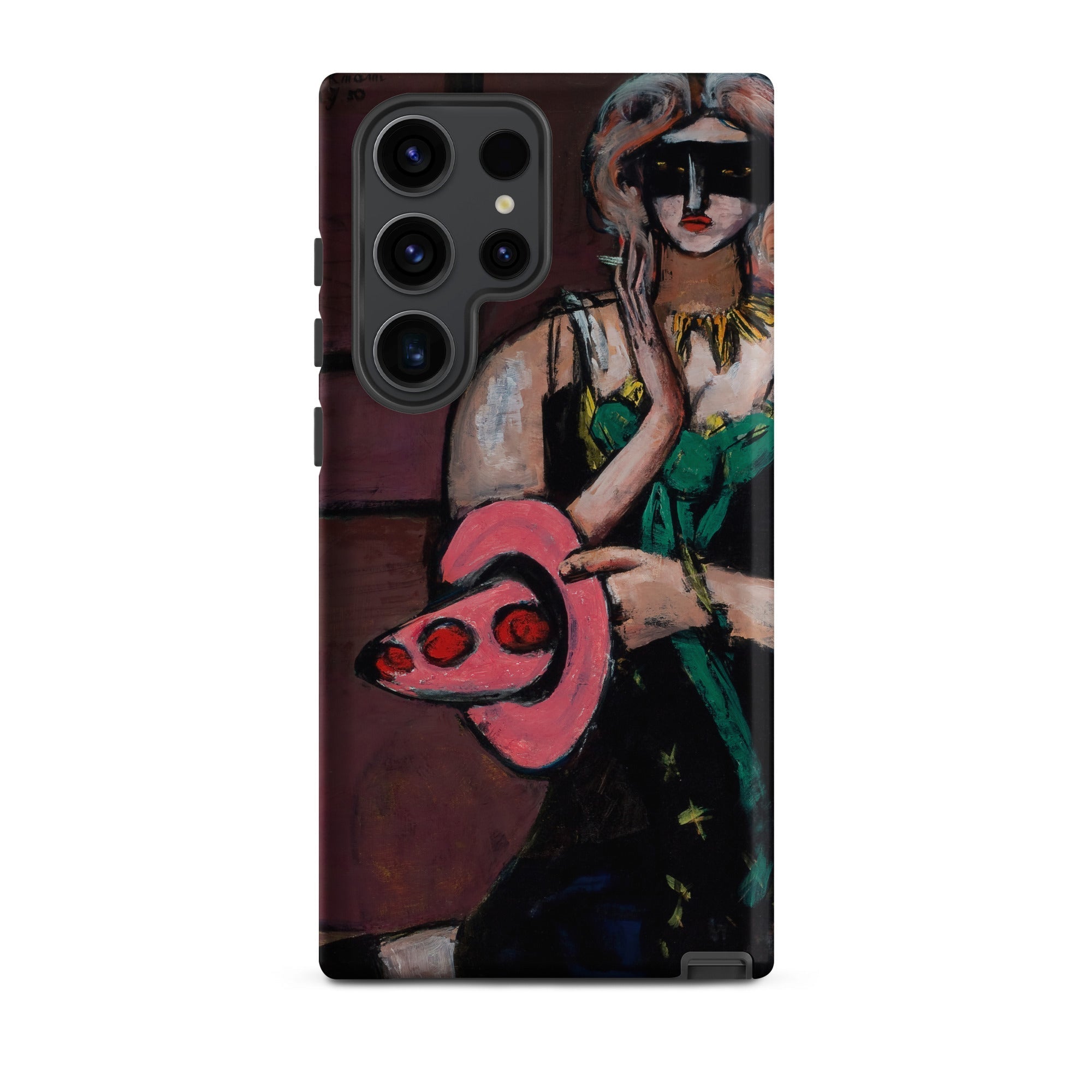 Carnival Mask Max Beckmann Samsung Case, Galaxy S23 Ultra / Matte, Phone Case Stylized Painting Woman Mask Pink Object
