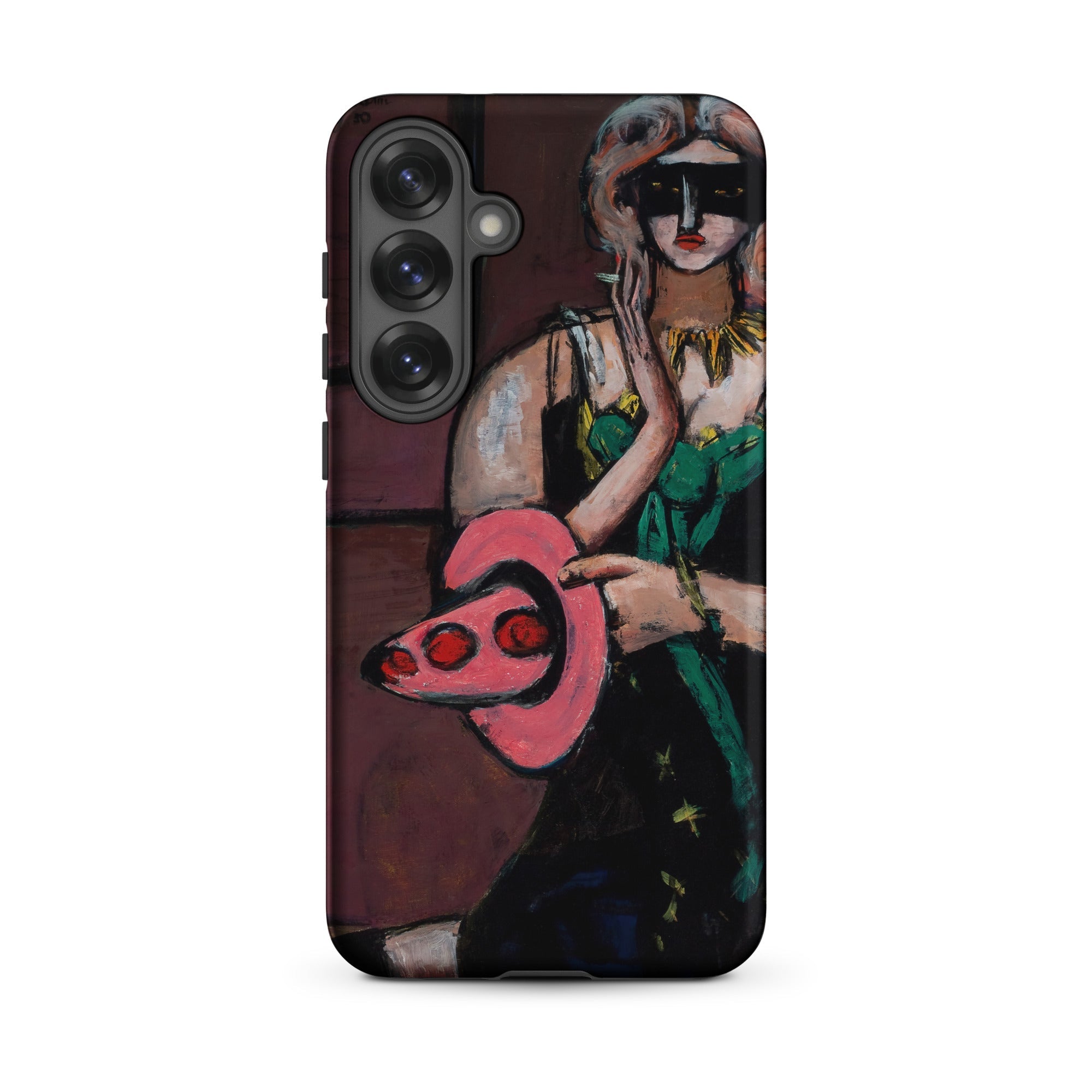 Carnival Mask Max Beckmann Samsung Case, Galaxy S25 Plus / Matte, Black Smartphone Case Painting Woman Mask Pink Hat