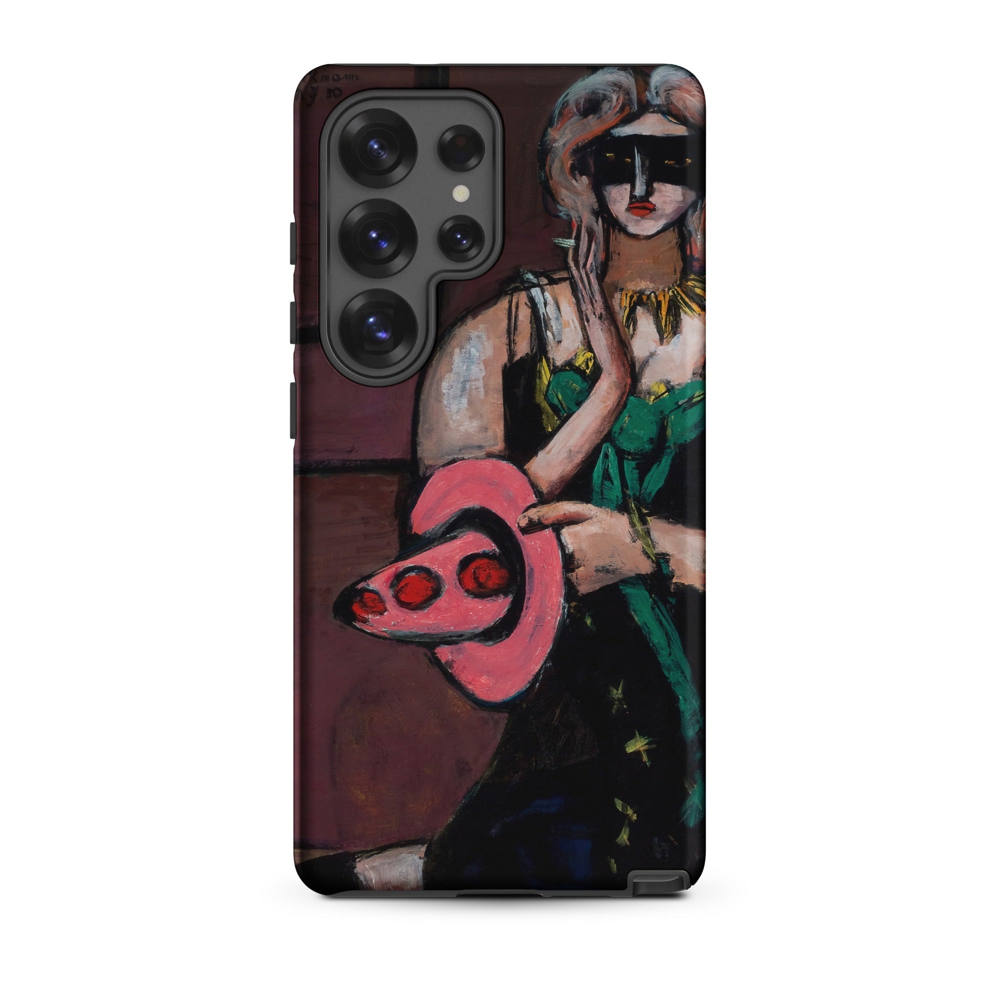 Carnival Mask Max Beckmann Samsung Case, Galaxy S25 Ultra / Matte, Black Smartphone Case Vibrant Painting Masked Woman Pink